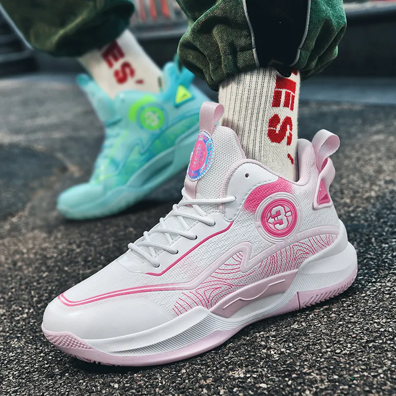 MUSNODO Cushioning, Slip Resistant, And Abrasion Resistant High Top Basketball Shoes Unisex Pink Orange Mismatched-27
