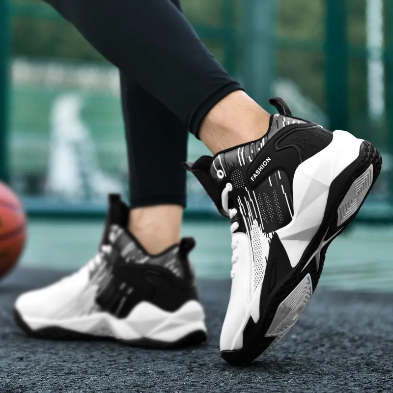 MUSNODO Cushioning, Slip Resistant, And Abrasion Resistant High Top Basketball Shoes Unisex Black White Mismatched-15