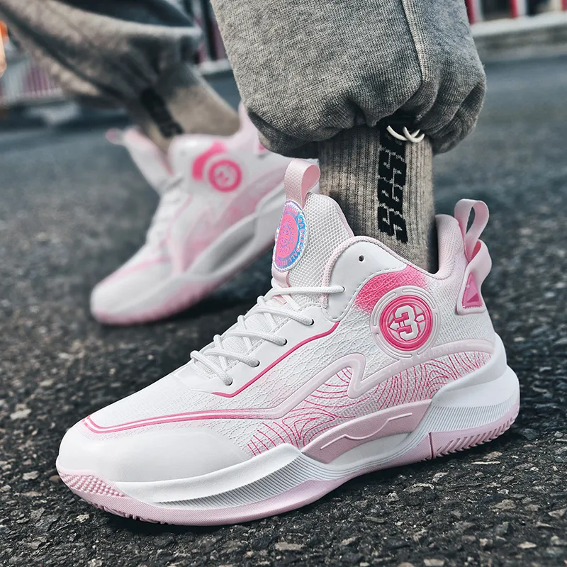 MUSNODO Cushioning, Slip Resistant, And Abrasion Resistant High Top Basketball Shoes Unisex Pink Orange Mismatched-5