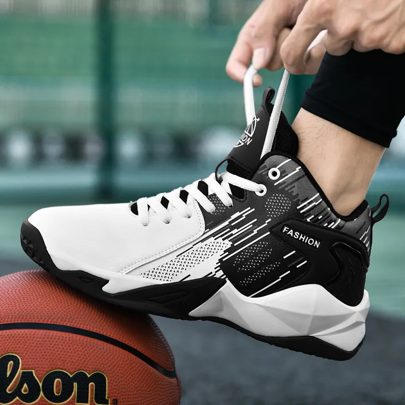 MUSNODO Cushioning, Slip Resistant, And Abrasion Resistant High Top Basketball Shoes Unisex Black White Mismatched-18