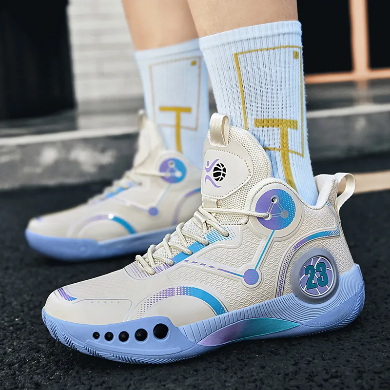 MUSNODO Cushioning, Slip Resistant, Abrasion Resistant, Breathable, Coverage, Rebound Mid Top Basketball Shoes Unisex-24