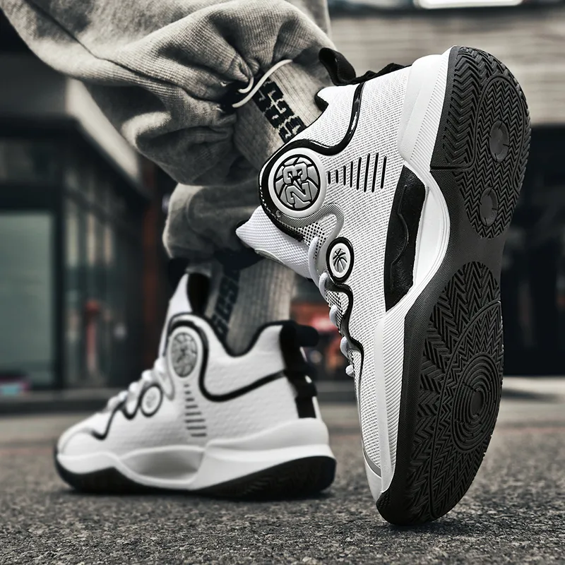 MUSNODO Cushioning, Slip Resistant, And Abrasion Resistant High Top Basketball Shoes Unisex White Black-2