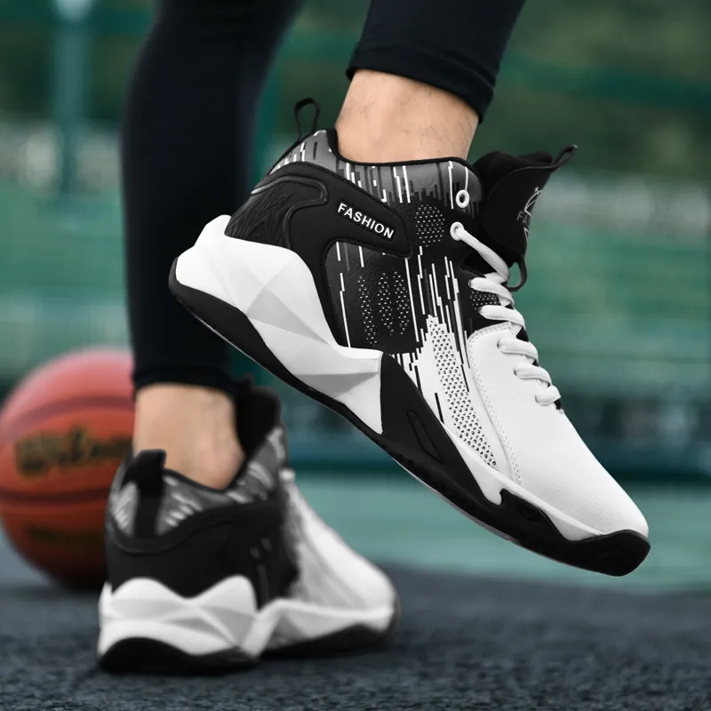 MUSNODO Cushioning, Slip Resistant, And Abrasion Resistant High Top Basketball Shoes Unisex Black White Mismatched-17