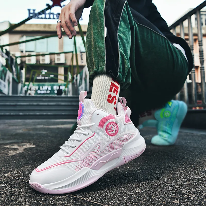 MUSNODO Cushioning, Slip Resistant, And Abrasion Resistant High Top Basketball Shoes Unisex Pink Orange Mismatched-28