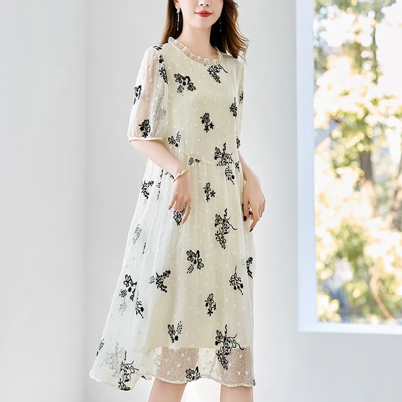 To The West Short Sleeved Dresses Women's Beige-3