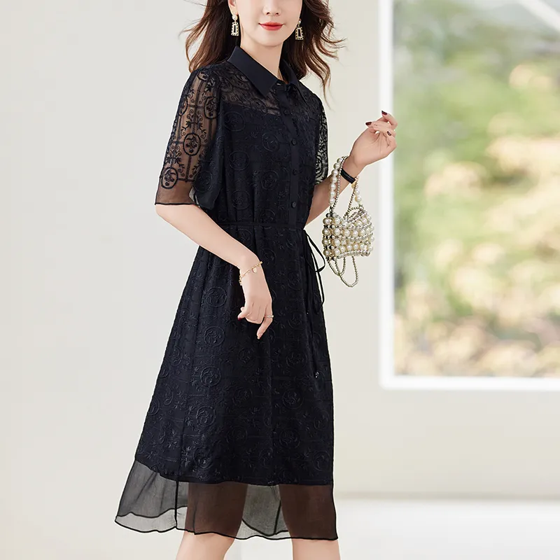 To The West Short Sleeved Dresses Women's Black-5