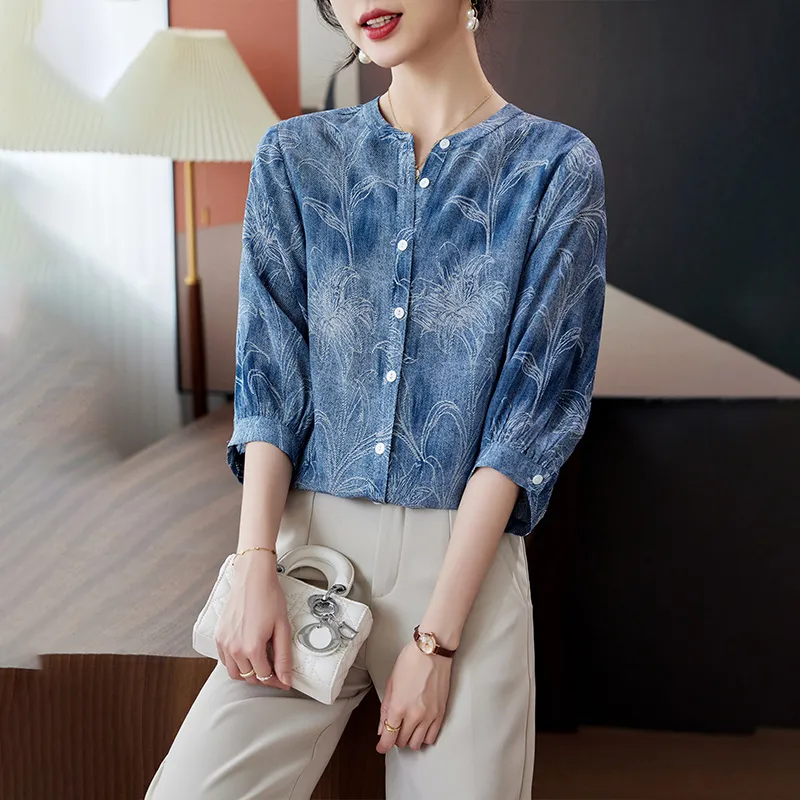 To The West SS24 Shirt Women's Denim Blue-4