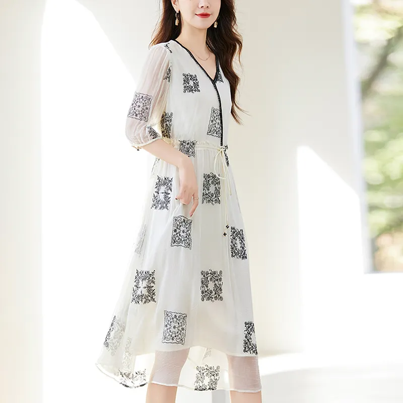 To The West Long Sleeved Dresses Women's Beige-5