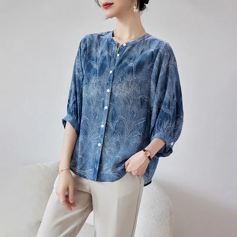 To The West SS24 Shirt Women's Denim Blue-6