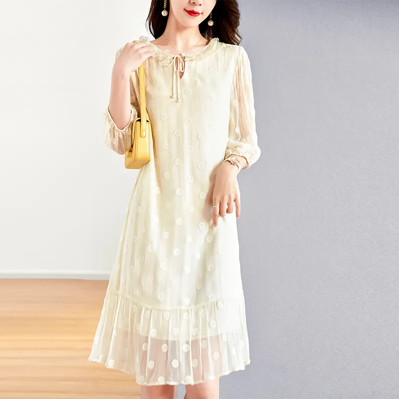 To The West Long Sleeved Dresses Women's Beige-2