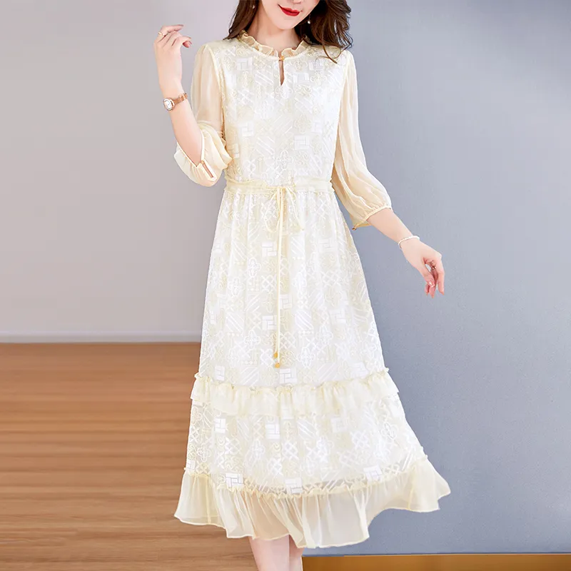 To The West Long Sleeved Dresses Women's Beige-4