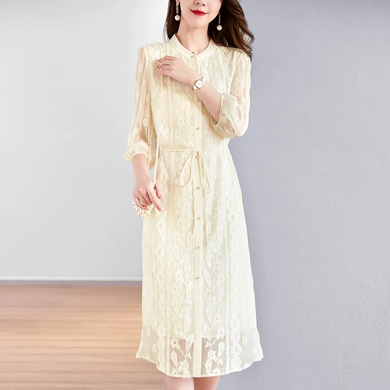 To The West Long Sleeved Dresses Women's Beige-2