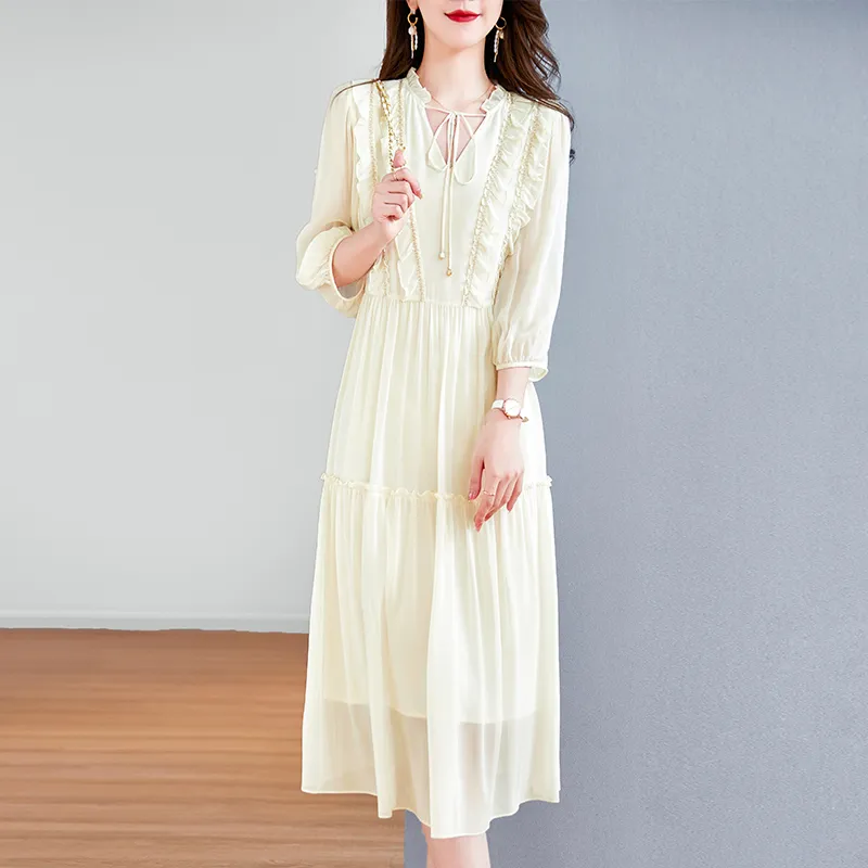 To The West Long Sleeved Dresses Women's Beige-2