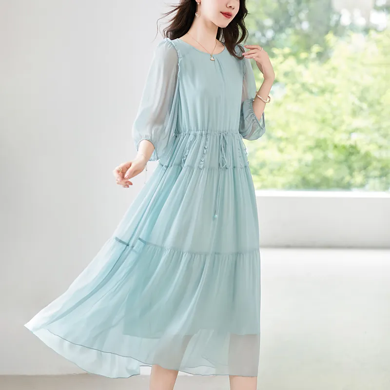 To The West Long Sleeved Dresses Women's Haze Blue-3