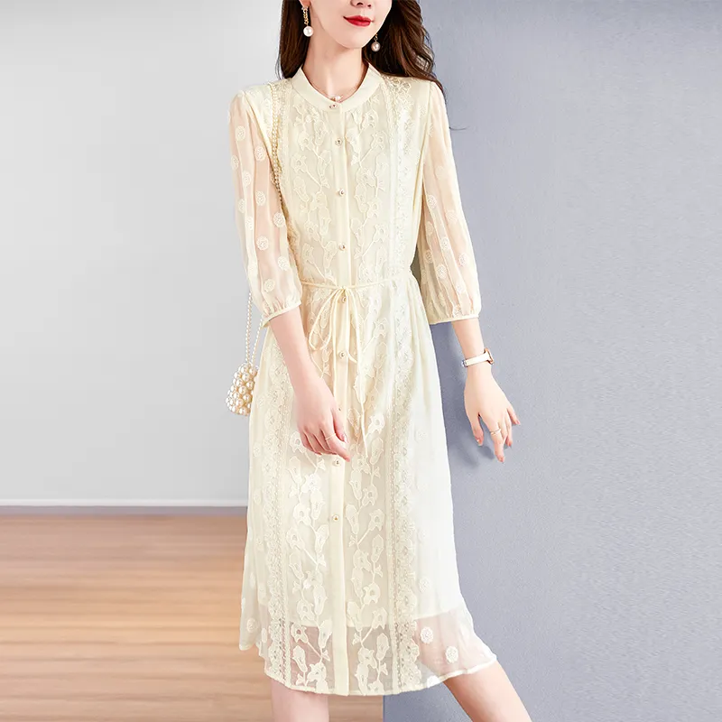 To The West Long Sleeved Dresses Women's Beige-3