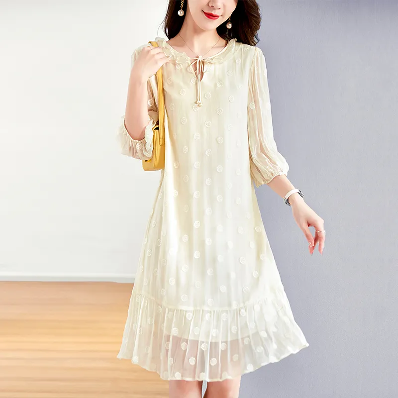 To The West Long Sleeved Dresses Women's Beige-1