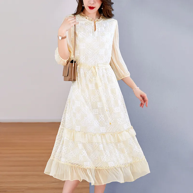 To The West Long Sleeved Dresses Women's Beige-2