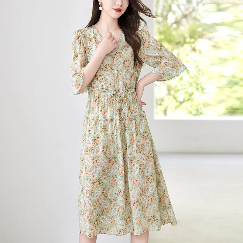 To The West Long Sleeved Dresses Women's Green-4