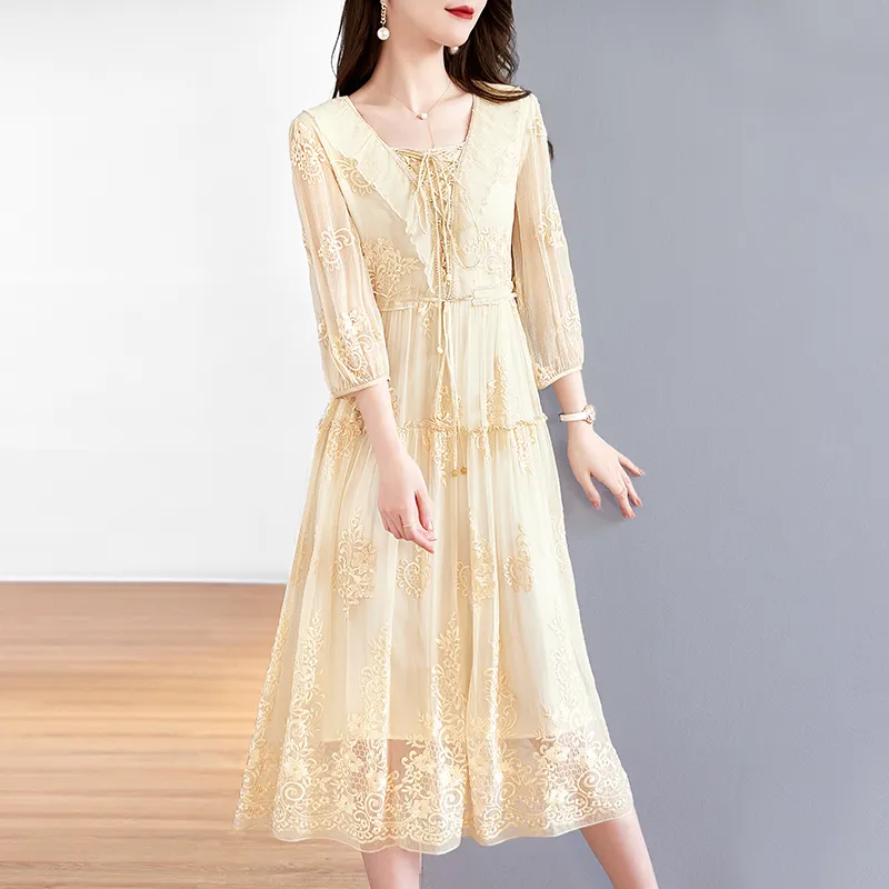 To The West Long Sleeved Dresses Women's Apricot-3