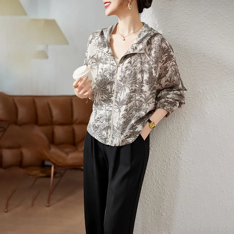 To The West Cropped Coat Women's Coconut Tree Flower-2