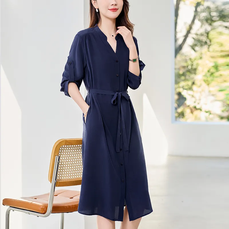 To The West Long Sleeved Dresses Women's Navy Blue-4