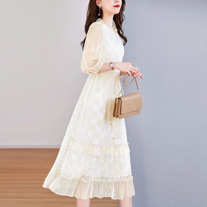 To The West Long Sleeved Dresses Women's Beige-3