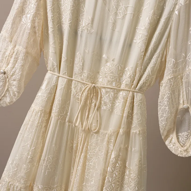 To The West Short Sleeved Dresses Women's Beige-5