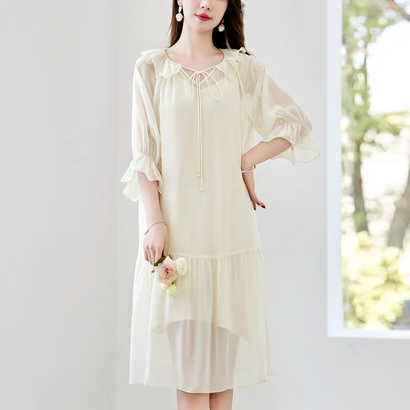 To The West Long Sleeved Dresses Women's Beige-4