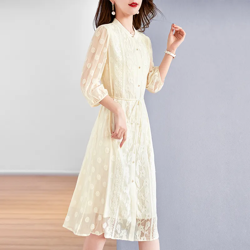 To The West Long Sleeved Dresses Women's Beige-4