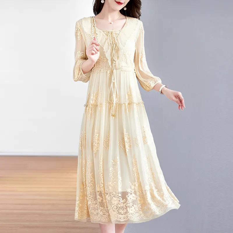 To The West Long Sleeved Dresses Women's Apricot-2