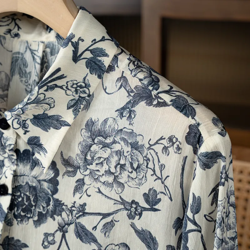 To the west Shirts Women's Blue And White Porcelain-5