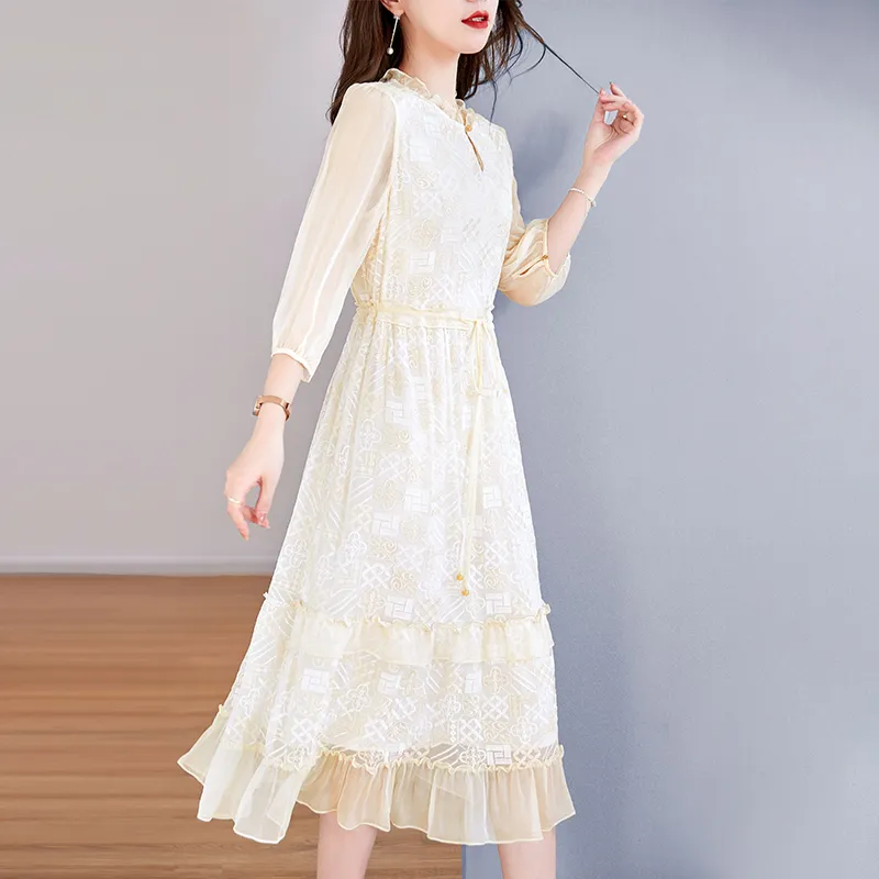 To The West Long Sleeved Dresses Women's Beige-5