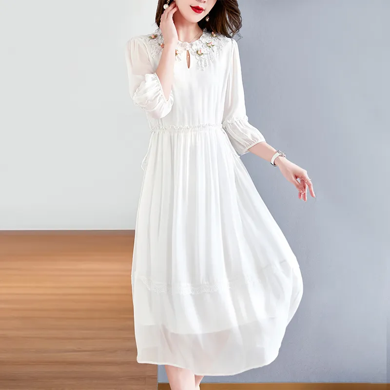 To The West Long Sleeved Dresses Women's White-1