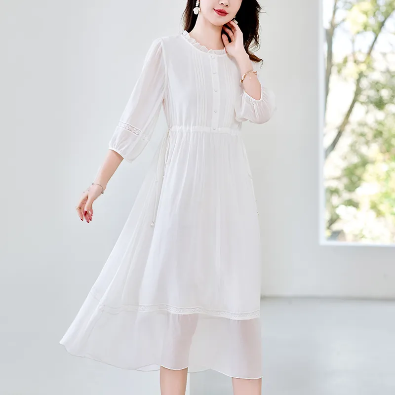 To The West Long Sleeved Dresses Women's White-2