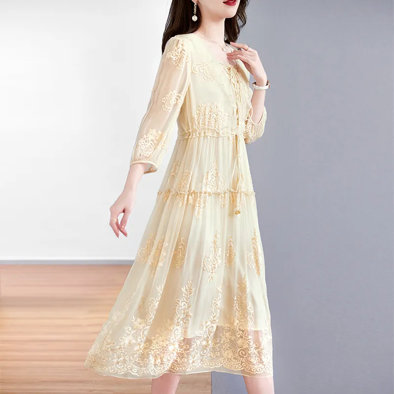 To The West Long Sleeved Dresses Women's Apricot-4