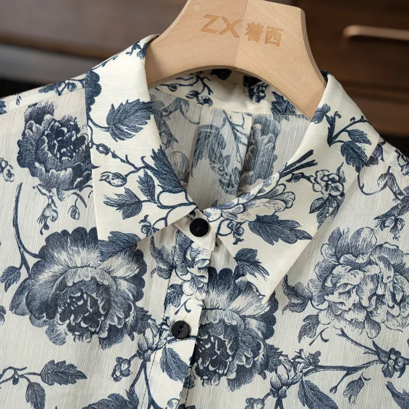 To the west Shirts Women's Blue And White Porcelain-3