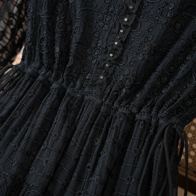 To The West Long Sleeved Dresses Women's Black-5