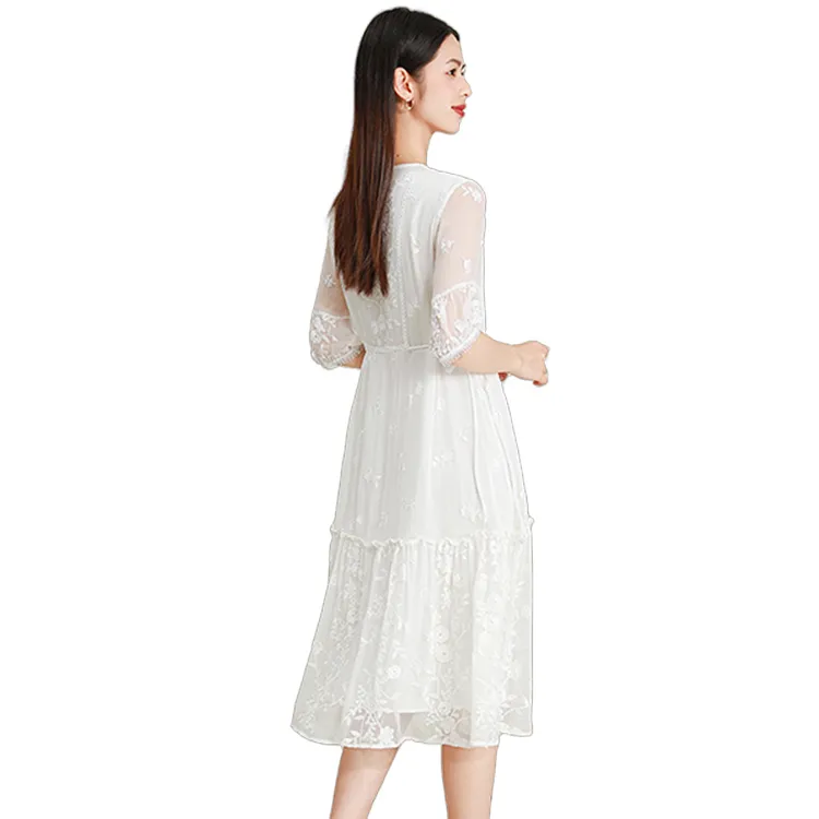To The West Short-Sleeved Dresses Women's White-0