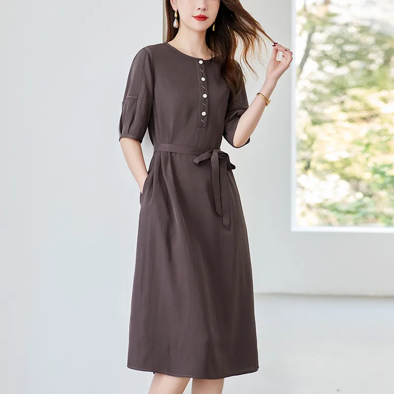 To The West Short Sleeved Dresses Women's Coffee-5