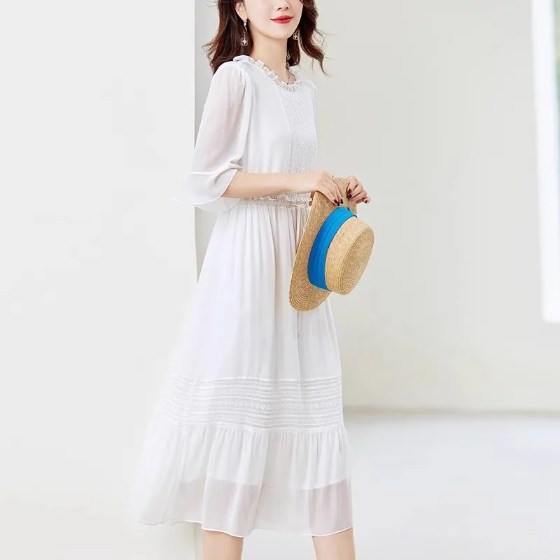 To The West Short Sleeved Dresses Women's White-0