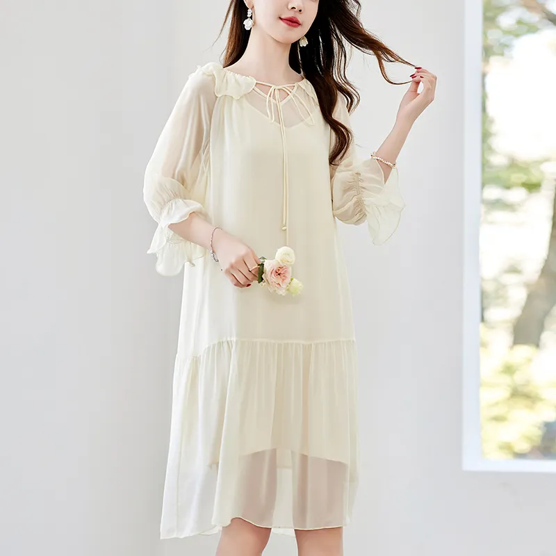 To The West Long Sleeved Dresses Women's Beige-7