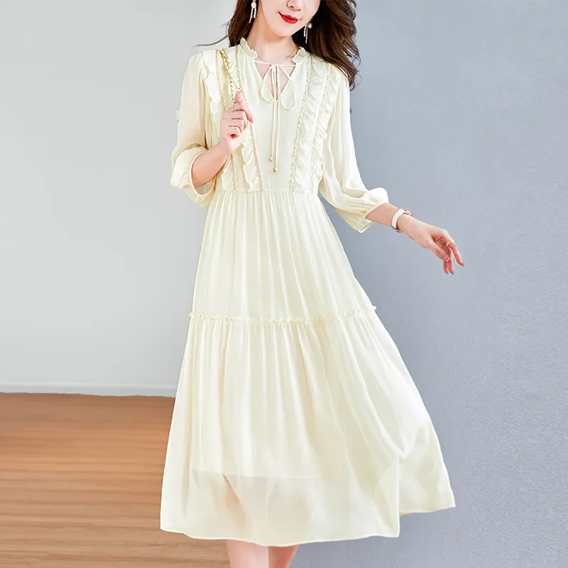 To The West Long Sleeved Dresses Women's Beige-1