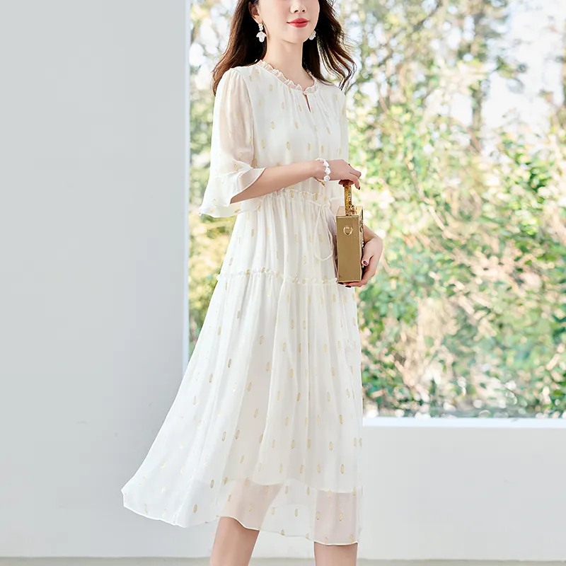 To The West Short Sleeved Dresses Women's White-4