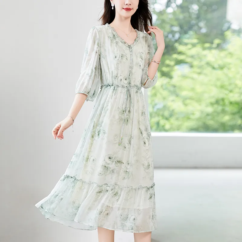 To The West Long Sleeved Dresses Women's Green-5