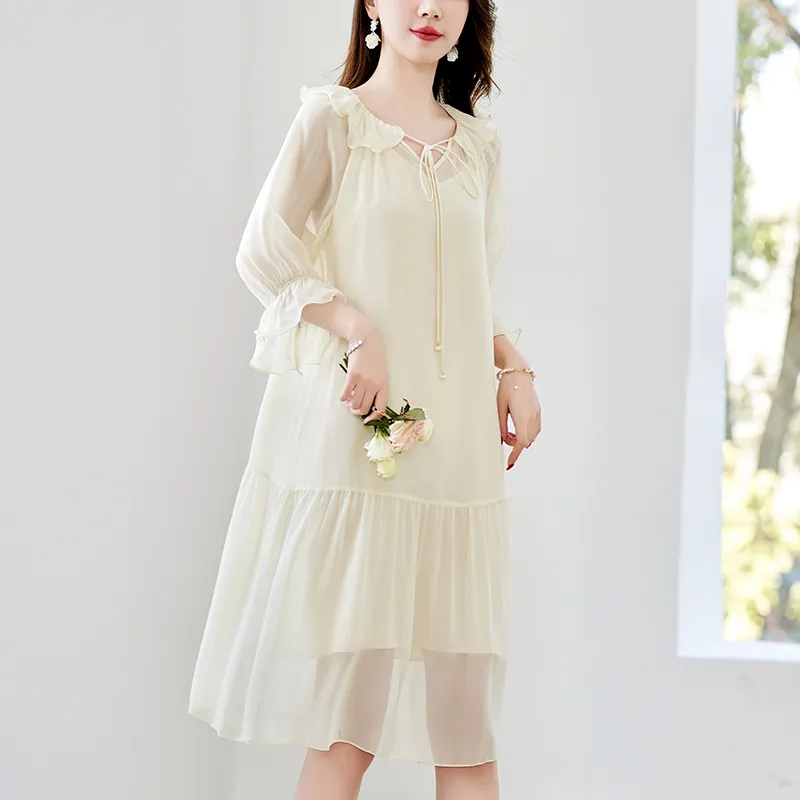 To The West Long Sleeved Dresses Women's Beige-3
