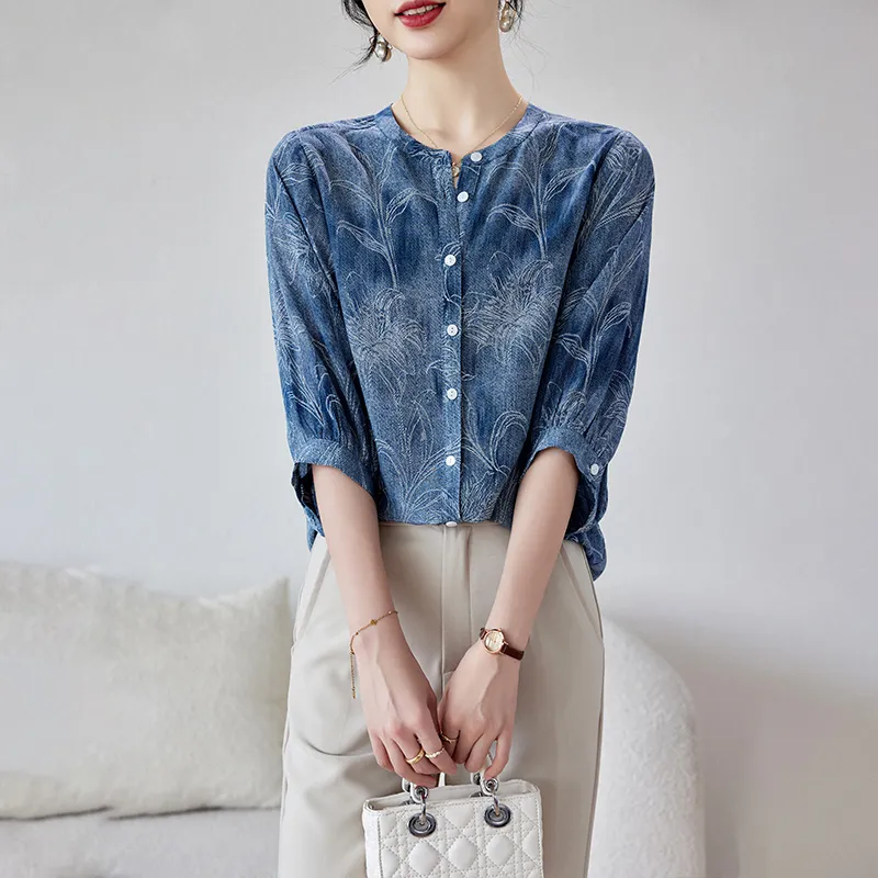 To The West SS24 Shirt Women's Denim Blue-3