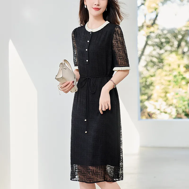 To The West Short Sleeved Dresses Women's Black-1