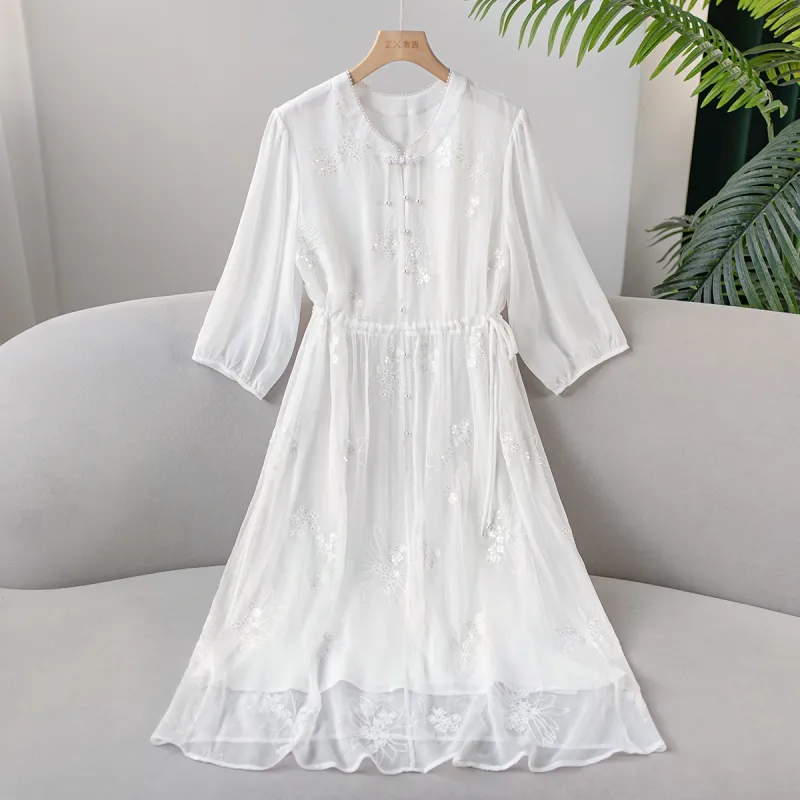 To The West Long Sleeved Dresses Women's White-1