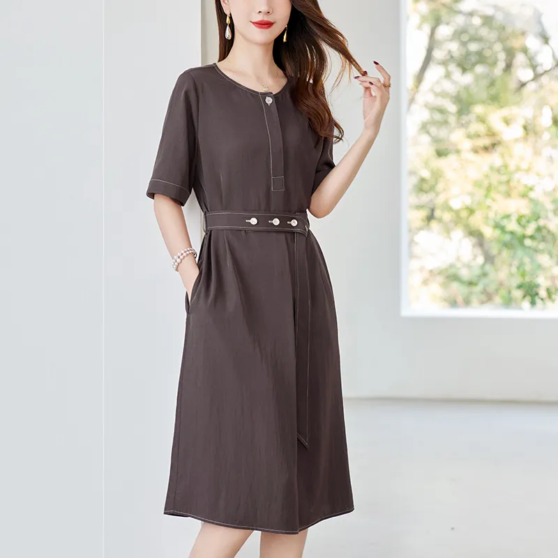 To The West Short Sleeved Dresses Women's Coffee-2