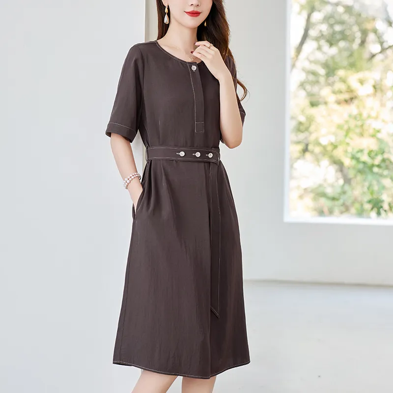 To The West Short Sleeved Dresses Women's Coffee-4